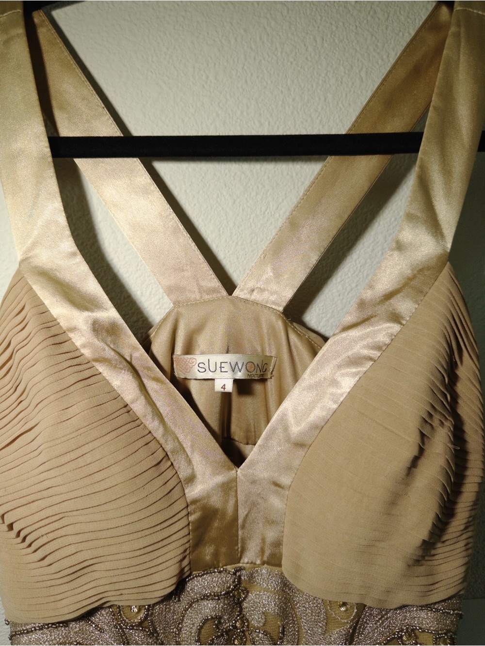 Sue Wong Vintage Gold and Champagne Beaded Halter Party Dress - Picture 3 of 4